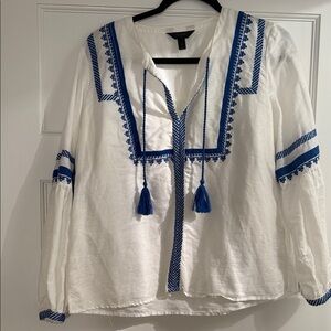 J. Crew White Blouse with Blue Accents